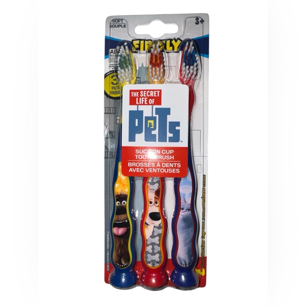 3 FOR $20 FIREFLY 3+ The Secret Life of Pets Suction Cup Kids 3Pk Toothbrush
